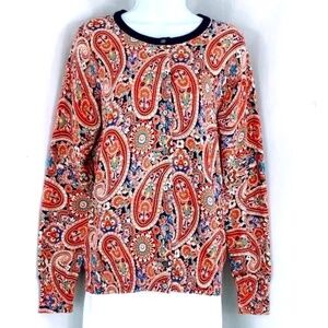 Lands' End Womens Sweater Supima Cotton Paisley Print Cardigan Size M